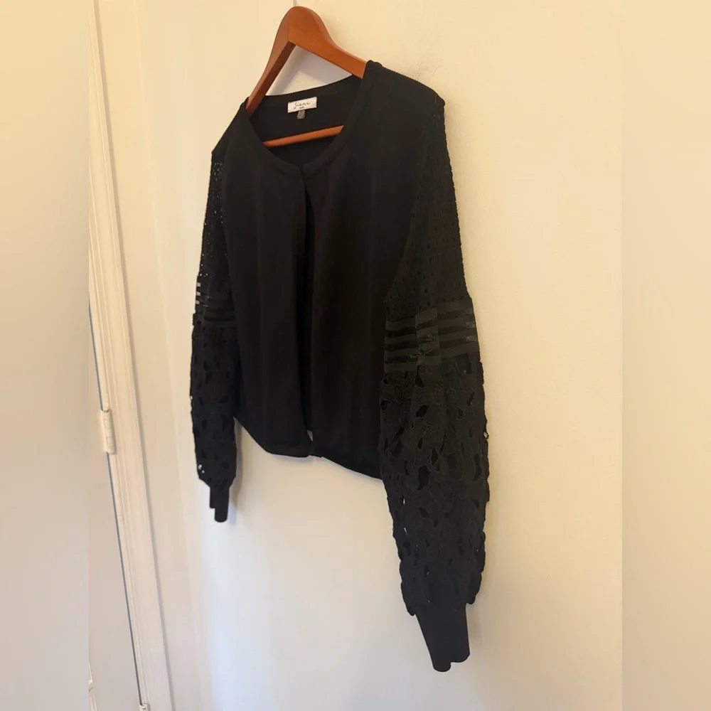 Sioni Women's Open Front Cardigan with Crochet/Sheer Puff Long Sleeves Size XL - Picture 8 of 16